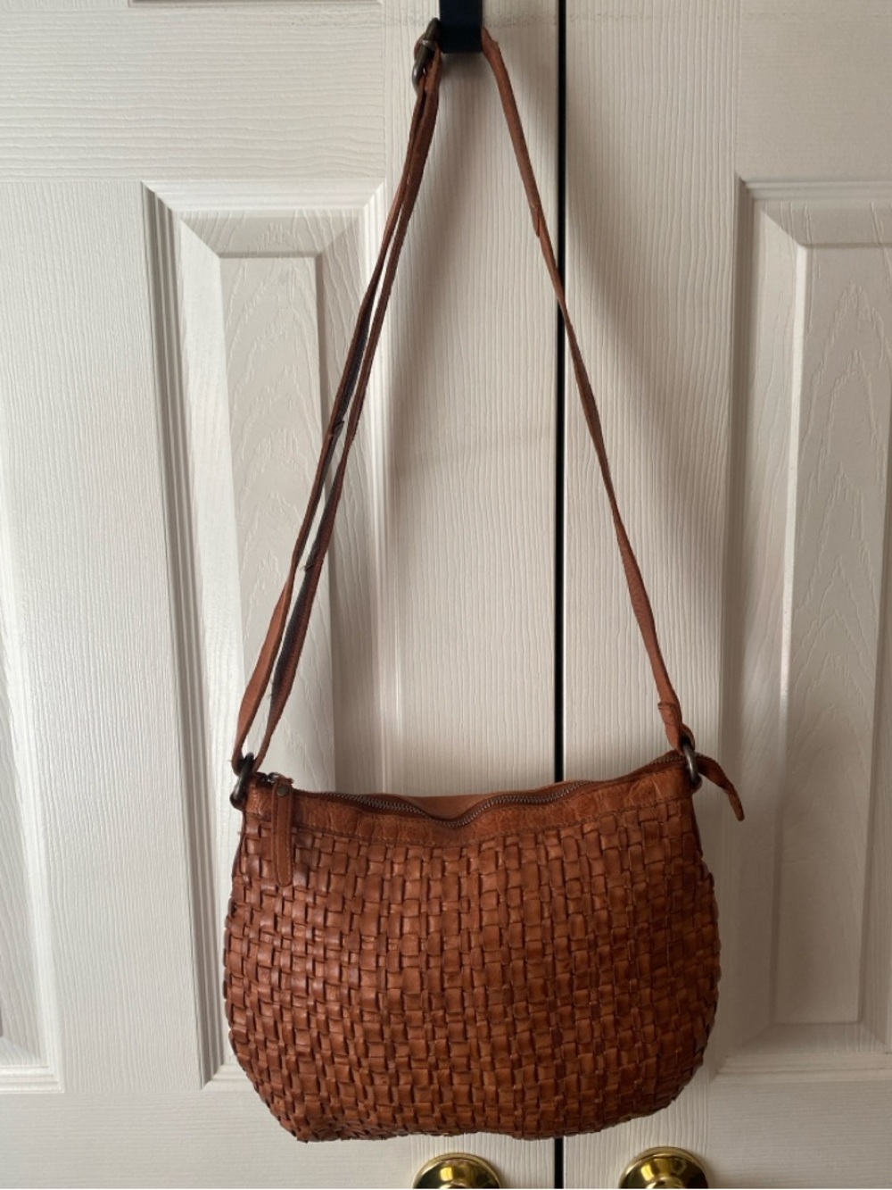 VILENCA HOLLAND Brown Distressed Woven Leather Boho Hobo Crossbody Bag